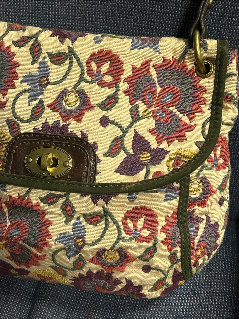 Vintage Fossil Tapestry Flap Shoulder Bag - Picture 3 of 16